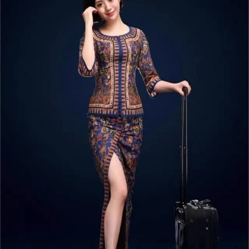 Singapore Airlines Flight Attendant Dress Southeast Asia Malaysia Nyonya Kebayas Sarong Ethnic Stewardess Uniforme Work Suit