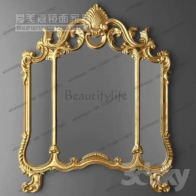 European art carved tri-fold mirror bedroom makeup dresser mirror