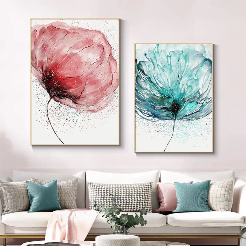 Nordic Fresh Living Room Decoration Painting Watercolor Flower Painting Bedroom Bedhead Canvas Painting