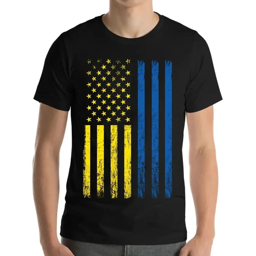 Ukrainian Lover Ukrainian American Flag T-Shirt 100% Cotton O-Neck Short Sleeve Summer Casual Mens T-shirt Streetwear