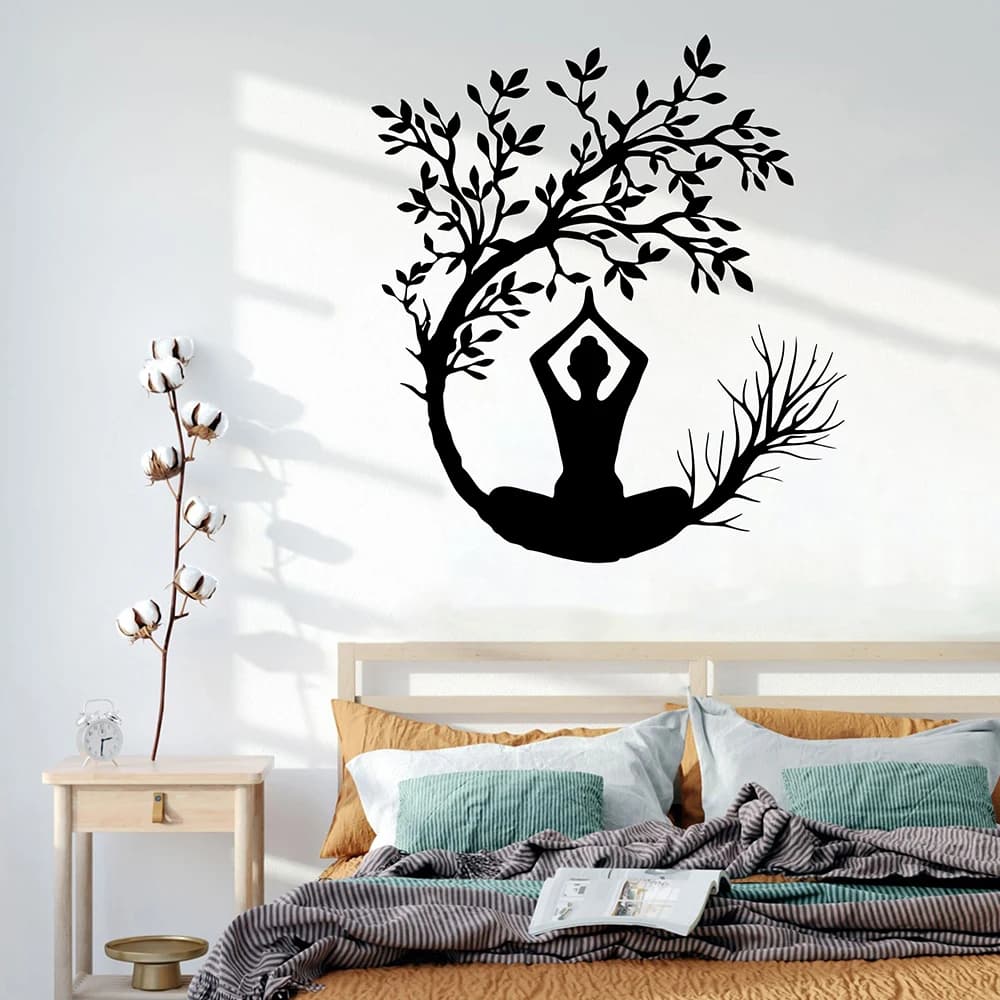 Woman Yoga Tree of Life Wall Sticker Decal Nature Meditation Zen Sport Living Bedroom Playroom Home Decor