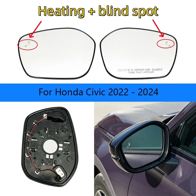 Car blind spot Heated Mirror Glass for Honda 11-generation Civic 22-24 rearview mirror blind spot auxiliary lens reflector BSD