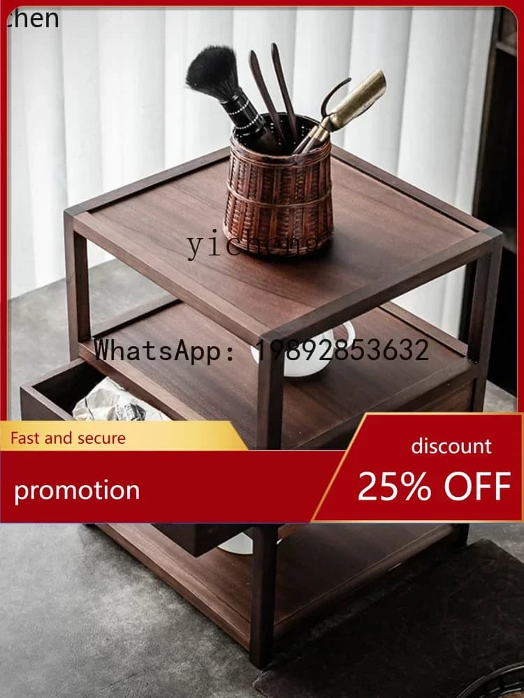 YFY  Walnut Storage Rack Solid Wood Living Room Coffee Table Tea Side Cabinet Simple Home Display Stand