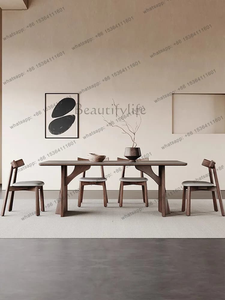 Solid wood rock slab dining table Modern simple walnut Italian minimalist rectangular dining table