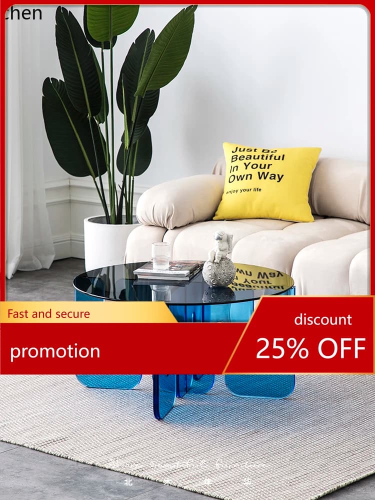 YFY  Acrylic Transparent Coffee Table round Simple Modern Living Room Glass Tea Table