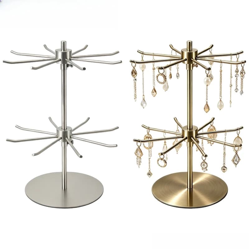 Stainless steel rotating jewelry display stand, keychain, socks, earrings, pendant, trinket storage stand, jewelry display