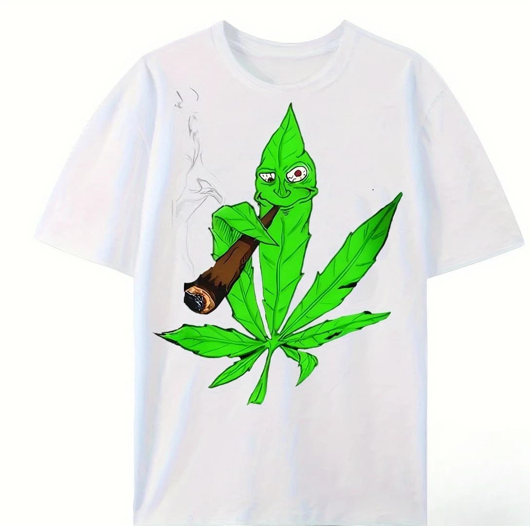 Funny leaves printed men's casual cotton short-sleeved T-shirt.