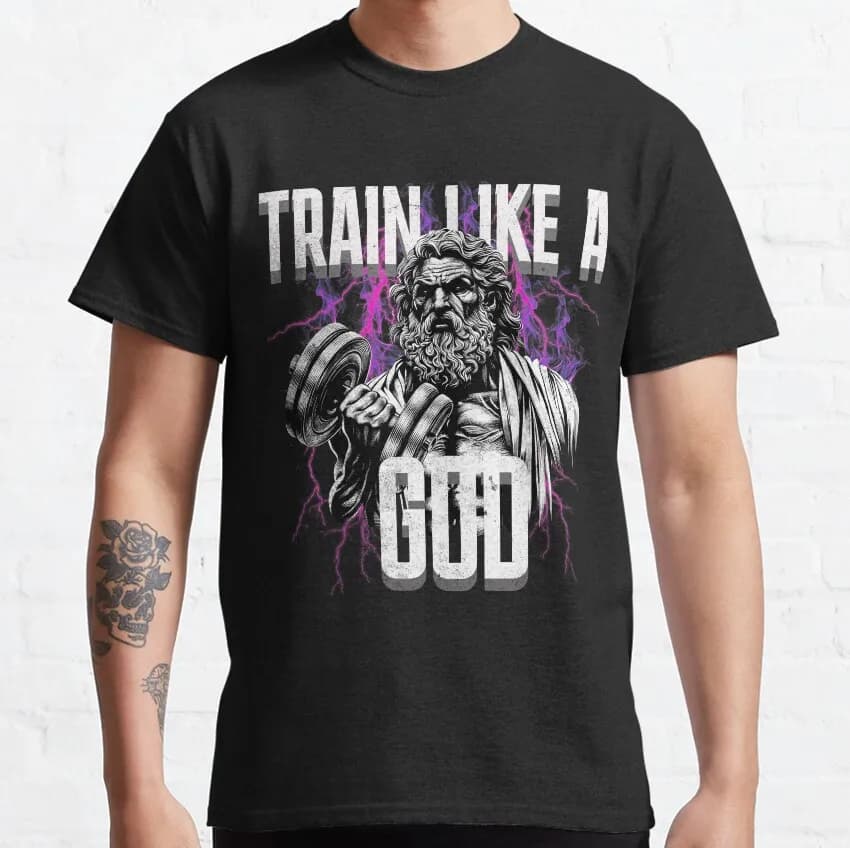 Train like a God Thunder Version Zeus Gym God weight lifting 100% cotton printed funny t shirt for men plus size clothing