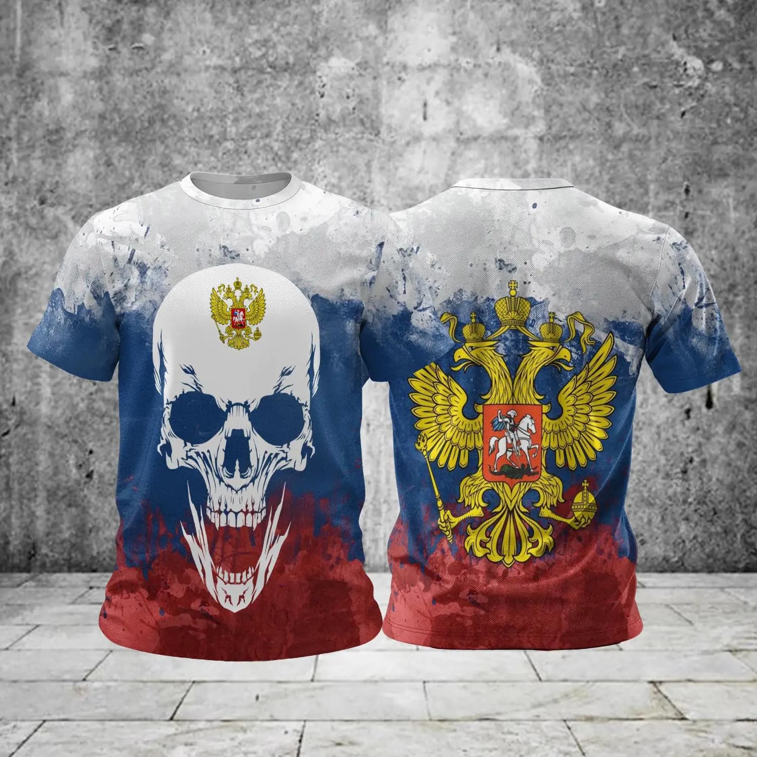 Vintage Russia National Emblem Skull Graphic T-shirt For Men 3D Full Print Quick Dry Gym Workout Casual Streetwear Short Sleeve