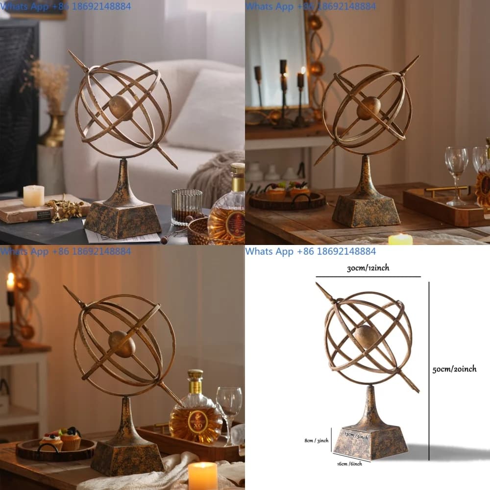 Retro Globe Decorative Item Metal Table Decoration for Living Room Vintage Style Craft