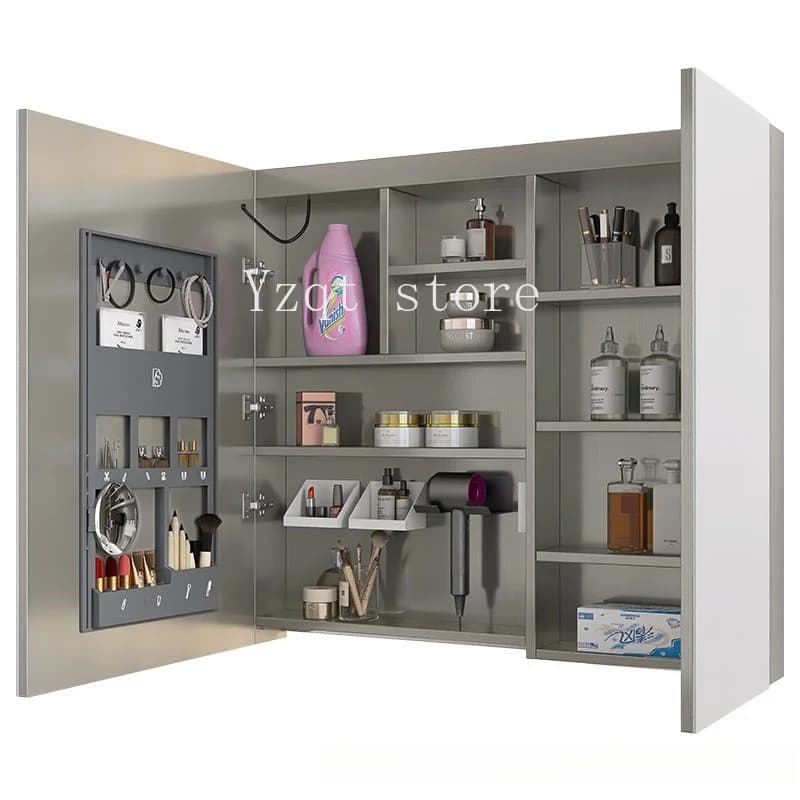 Stainless steel mirror cabinet door storage beauty integrated storage bathroom moisture-proof heightened drain mirror cabinet