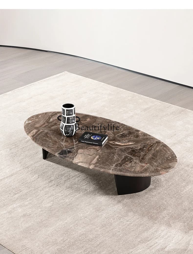 02 Italian modern simple natural marble coffee table living room household oval tea table high-end