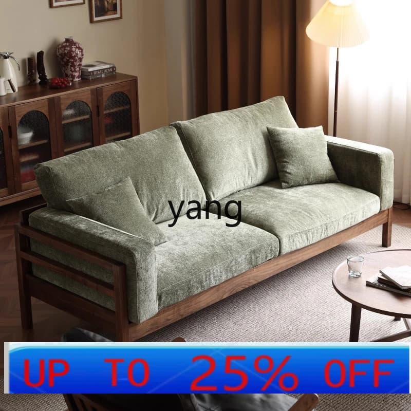 LH Retro Three-Seater Sofa Solid Wood Fabric Small Apartment Nordic Living Room Furniture Winter Summer