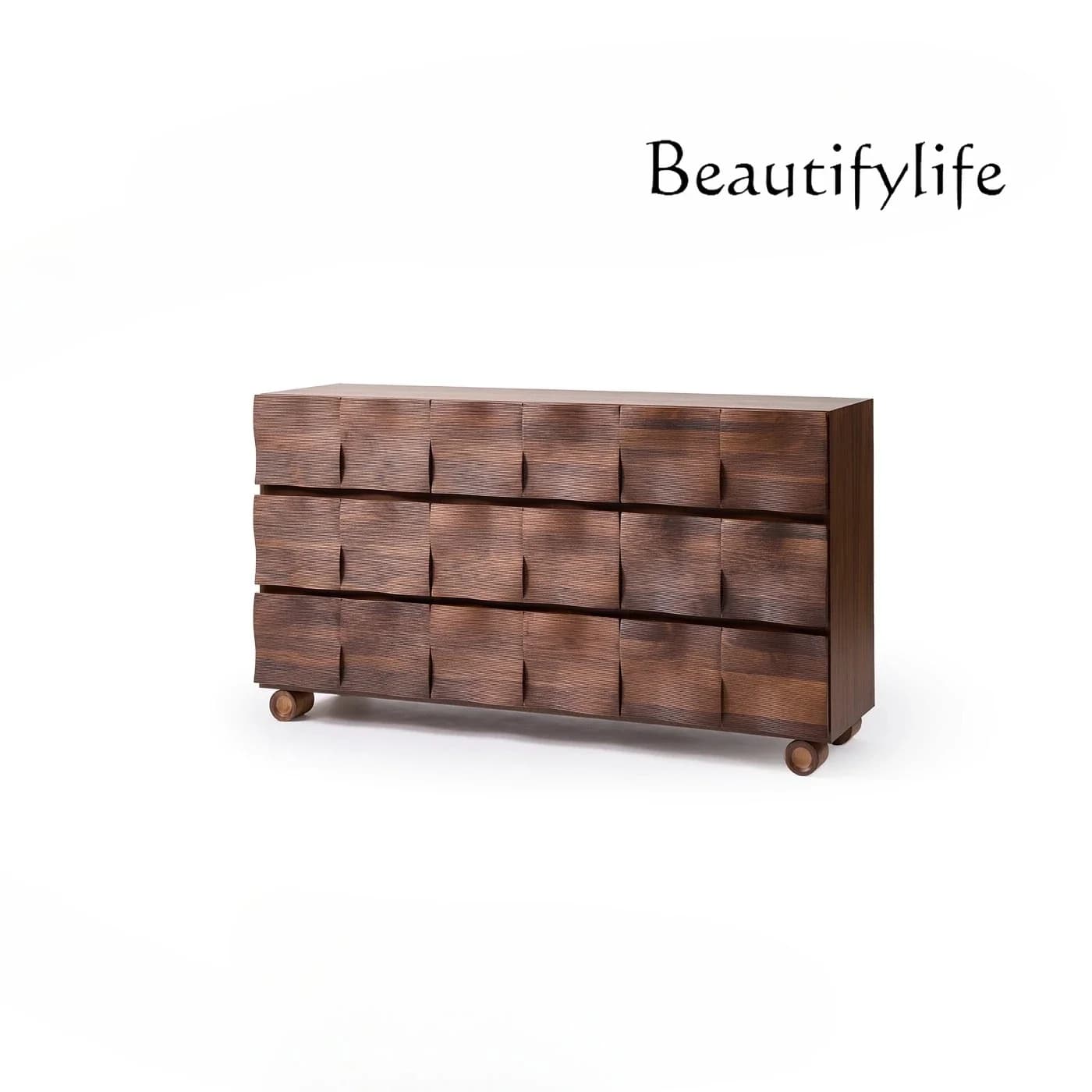 BJ Italian Minimalist Solid Wood Dining Side Cabinet Modern Simple Living Room Home High-end Chest Cabinet Locker