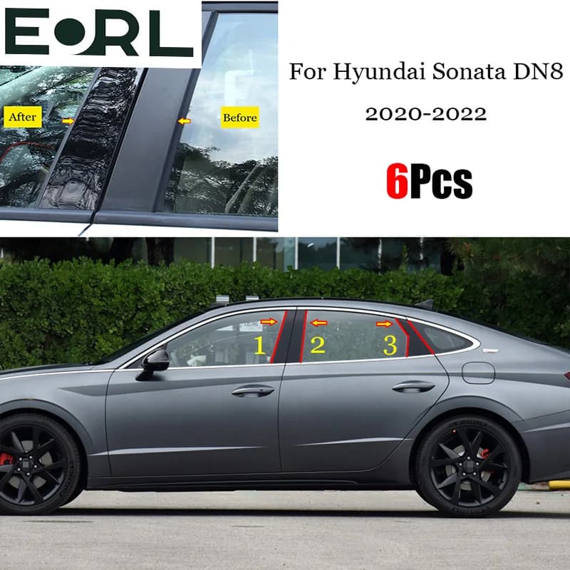 6PCS Polished Pillar Posts Fit For Hyundai Sonata DN8 2022 2021 2020 Window Trim Cover BC Column Sticker
