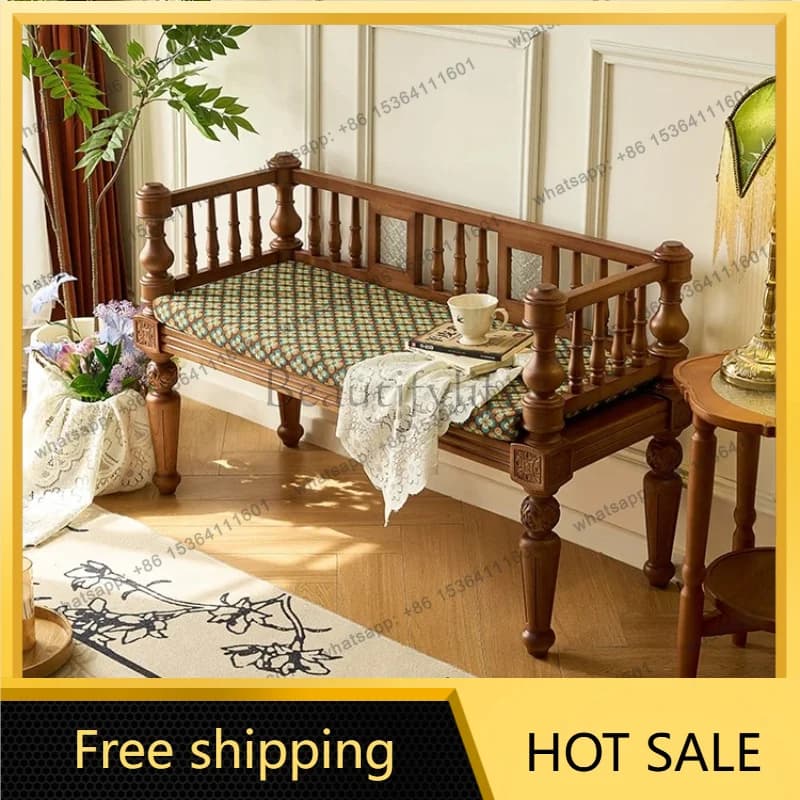 Vintage country long bench, French vintage solid wood bedside bench, used American bedside bench