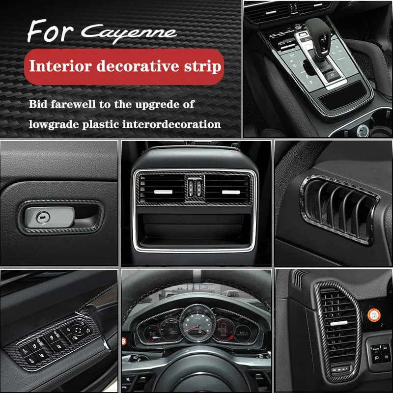Carbon Fiber Look Car Central Control Complete Interior Decoration Frame For Porsche Cayenne 2018 2019 2020 2021 2022 2023 2024