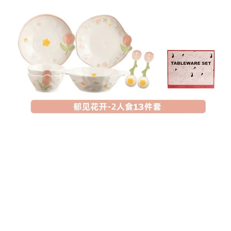 Chinese New Year tableware set household ceramic relief dishes housewarming gift underglaze color bowls