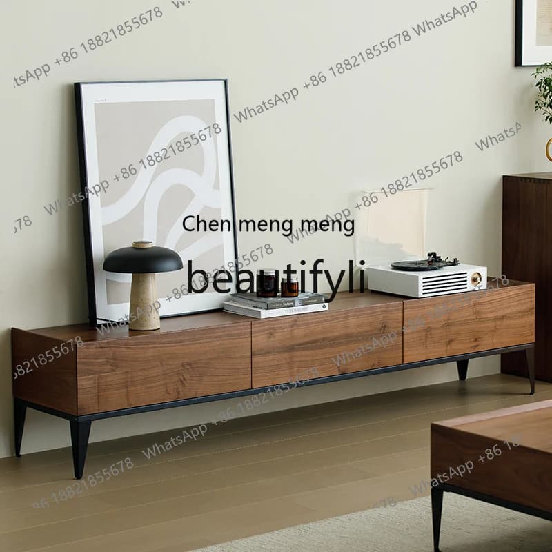 178North American black walnut TV cabinet with lighting Nordic living room floor log floor cabinet