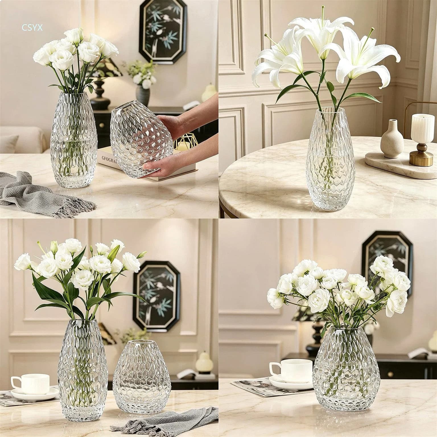 Wholesale Clear Diamond Grid Thick Glass Vase Living Room TV Cabinet Art Flower Vase High-End Home Decor