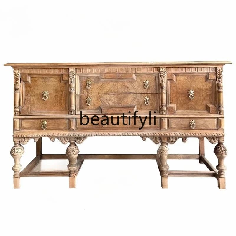 X Retro solid wood carving flower locker/old porch cabinet/large capacity storage cabinet/