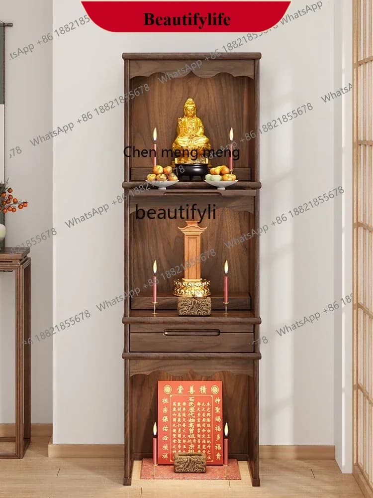 D178 Black walnut Buddha cabinet new Chinese style closet solid wood altar cabinet three-layer home modern