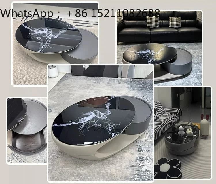 SCY oval special-shaped coffee table small apartment living room tea table high-end luxury stone coffee table