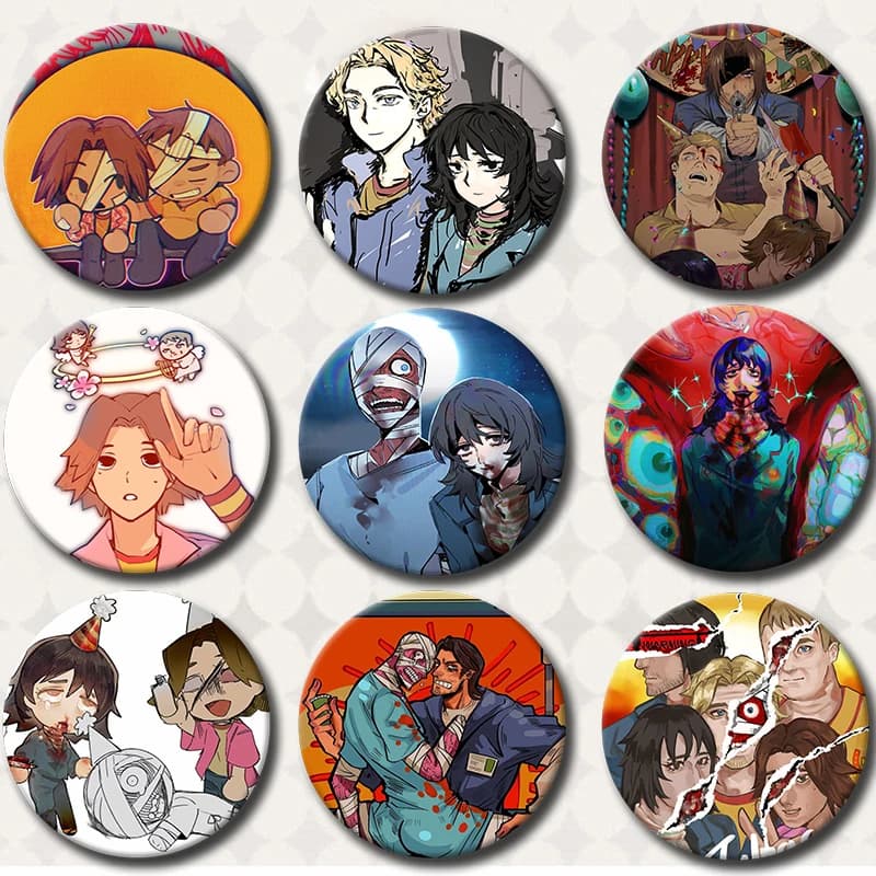 Hot Horror Game Mouthwashing Anya Soft Button Pin Jimmy Curly Anime Brooch Badge Bag Decor Accessories Gamer Collect Gifts 58MM