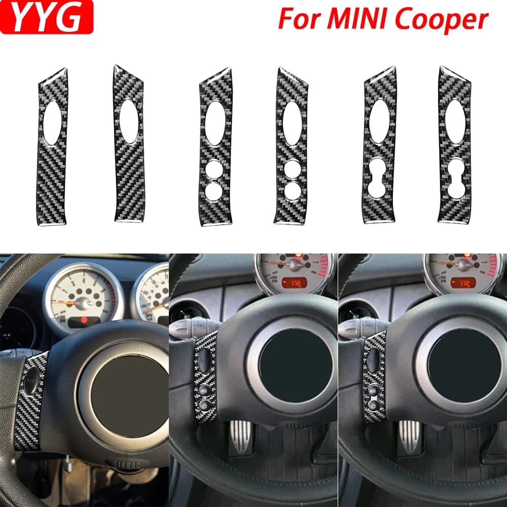 For BMW Mini Cooper R50 R53 2002-2004 Carbon Fiber Steering Wheel Buttons Car Interiors Accessories Modifications Stickers