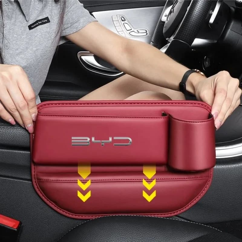Seat Seam Gap Filler Leather Organizer Box For BYD Dolphin Seal Atto3 Han Tang Song Yuan Car Storage With Cup Holder Accessories