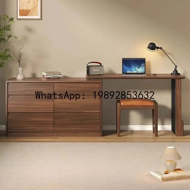 a-16 new chinese style black walnut dressing table solid wood minimalist bedroom small apartment vanity table chest of drawers