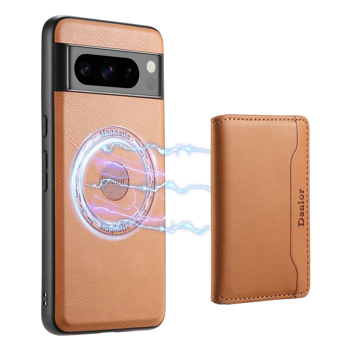Denior 2 in 1 Detachable Card Bag Magnetic Leather Case for Google Pixel 6 6A 6 Pro 7 7A 7 Pro 8 8A 8 Pro Slim Wallet Case