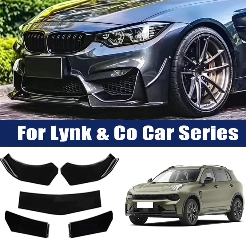 5Pcs ABS Front Bumper Lip Body Kit Spoiler Splitter Canard Trim Exterior Accessories For Lynk & Co 01 02 03 05 06 07 08 09 Z10
