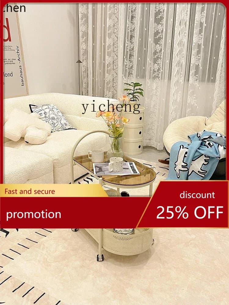 YFY Living Room Sofa Side Table Movable Trolley Rack Side Cabinet Bedside Small Table