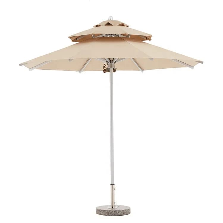 Diameter 2.7M 8 Ribs Luxury Aluminum Alloy Mid-Column Waterproof Granite Base Outdoor Sunshade Umbrella for Hotel Scenic Spot