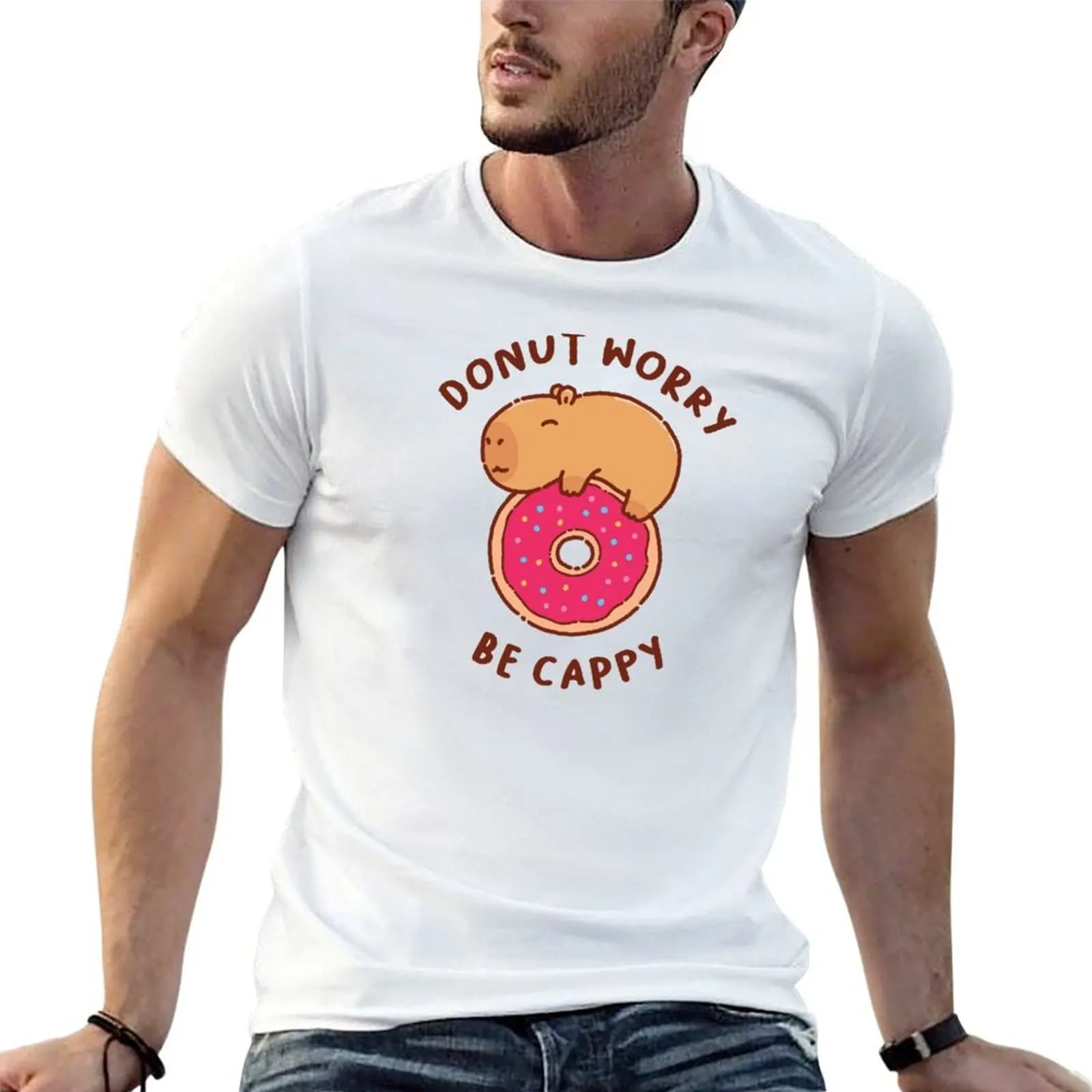 Don't worry be cappy, Dont worry be happy, capybara on a donut, capy T-Shirt