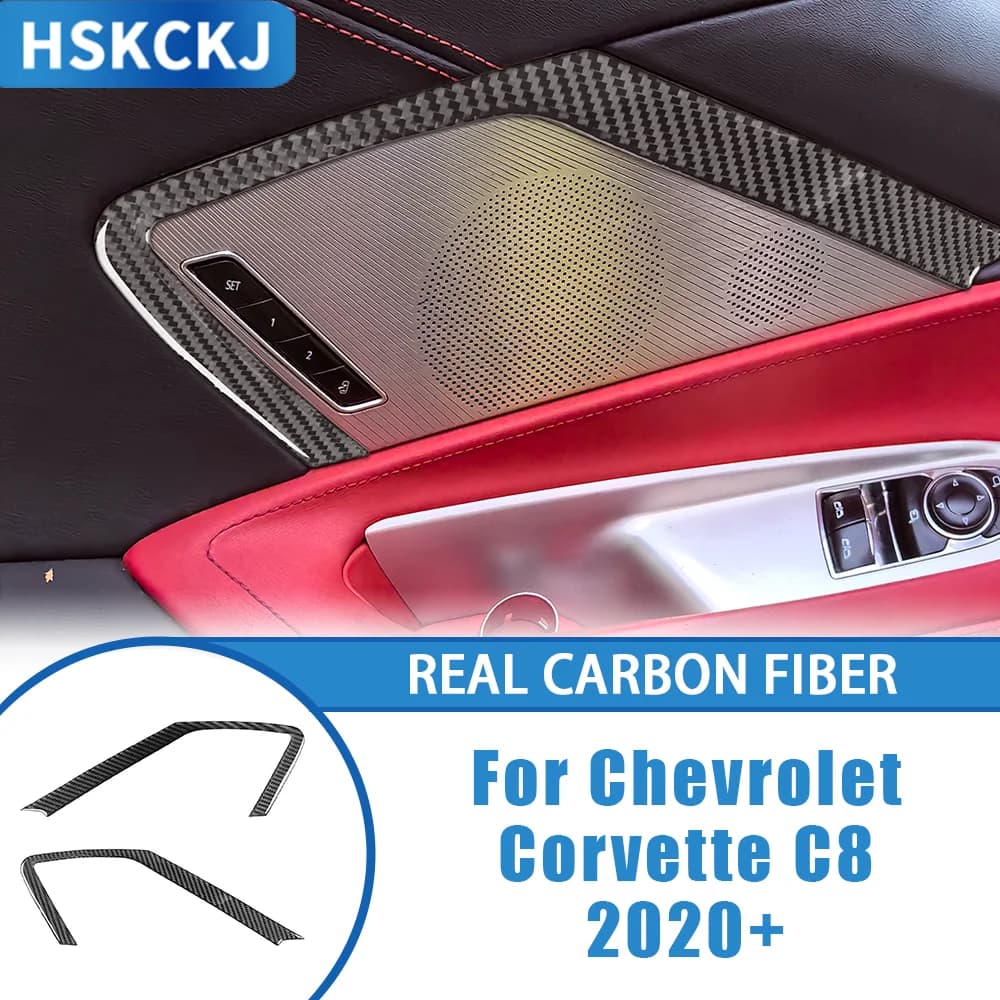For Chevrolet Corvette C8 2020+ Carbon Fiber Car Accessories Door Horn Speaker Frame Interior Cover Tirm Sticker Modification
