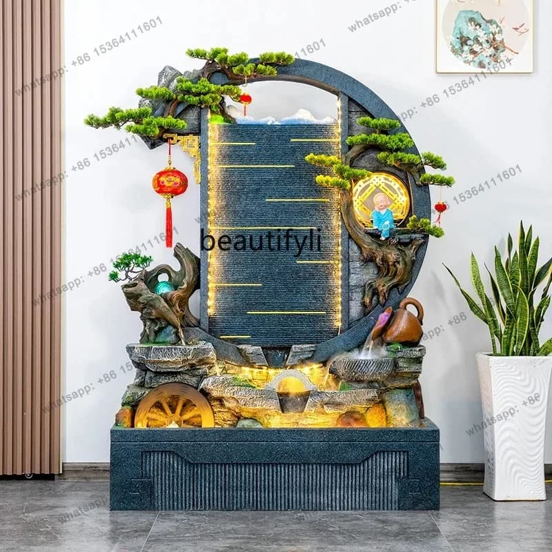 Water Curtain Wall Flowing Water Lucky Decoration Floor Hallway Screen Landscape Rockery Fountain Company Decoration