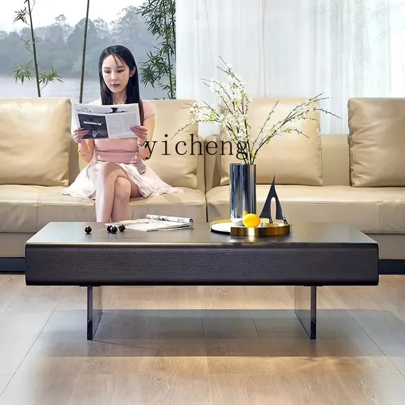 Minimalist Smoked Wood Support Legs Coffee Table Simple Modern Small Apartment Living Room Furniture-X31