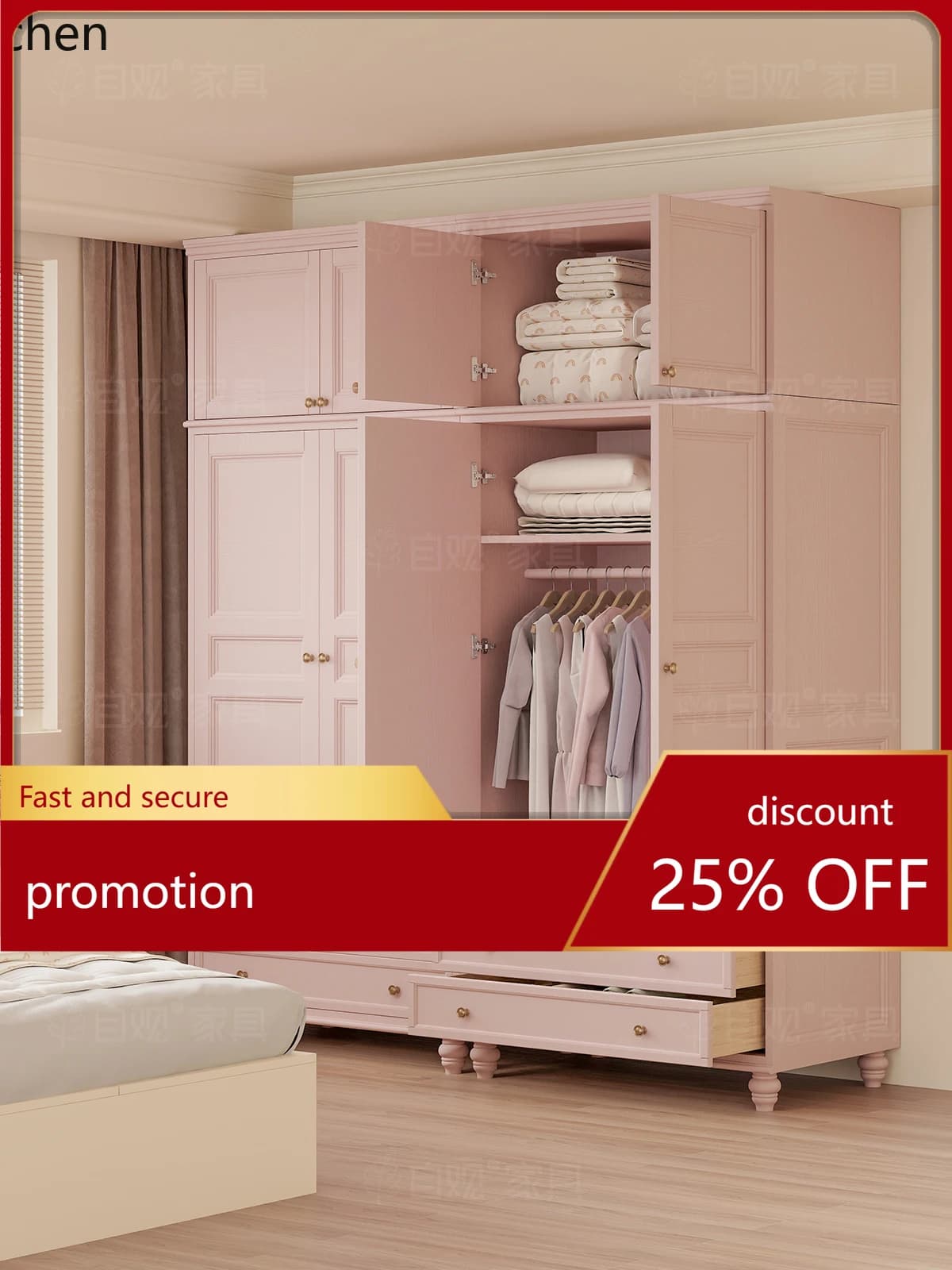 HT Bedroom Wardrobe Free Combination Home Solid Wood Hanging Closet Modern Simple Storage Clothes Cabinet