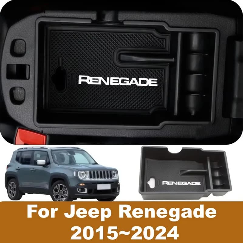 For Jeep Renegade 2015~2017 2018 2019 2020 2021 2022 2023 2024 Car Console Armrest Hidden Black Storage Box Interior Accessorie
