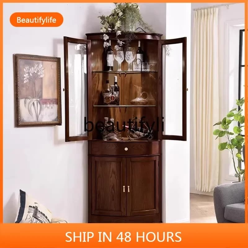 cn8617 ss All Solid Wood Corner Triangle Display Living Room Decoration Dining Room Wine Cabinet Sideboard Storage Rack