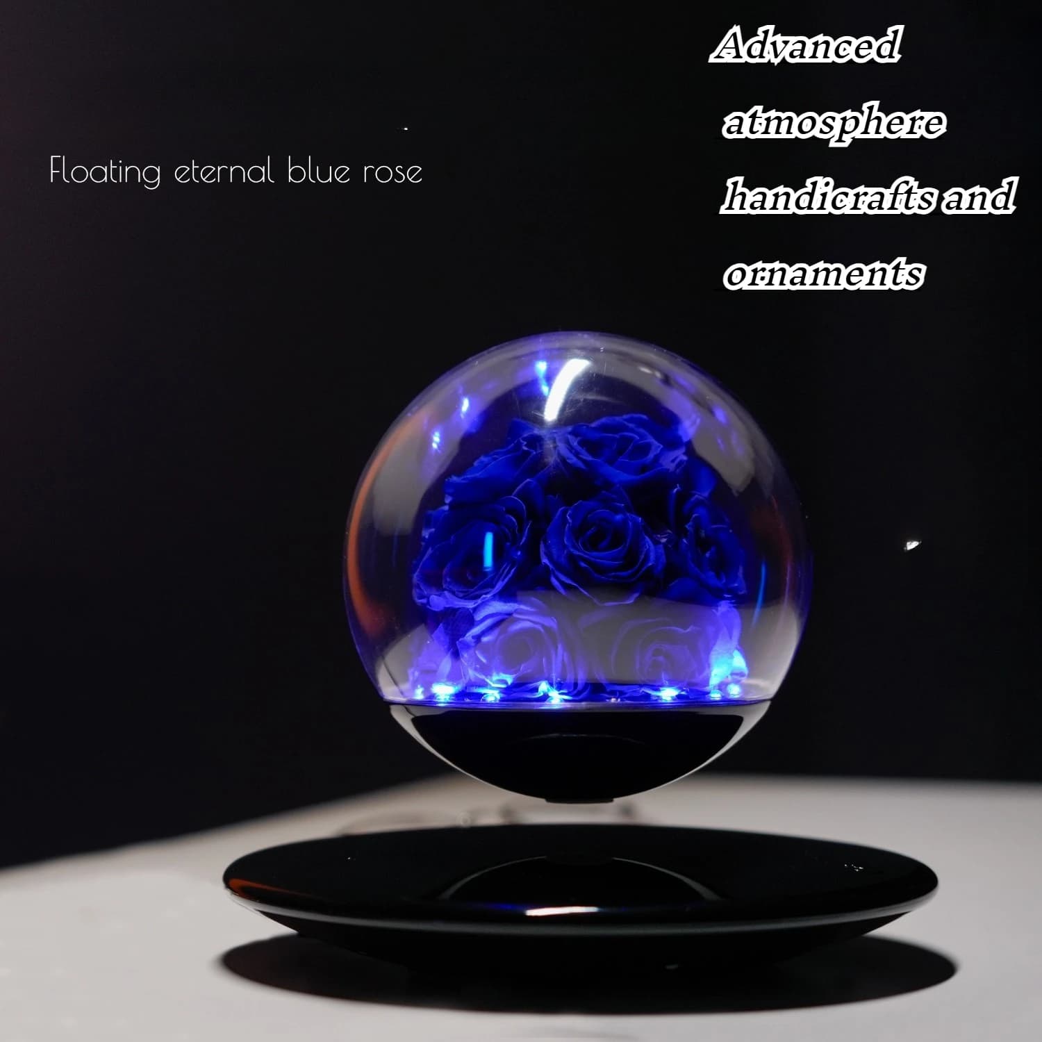 New Fashionable and High-end Magnetic Levitation Eternal Flower Blue Rose Home Decoration Light Luxury Desktop Crafts Ornaments