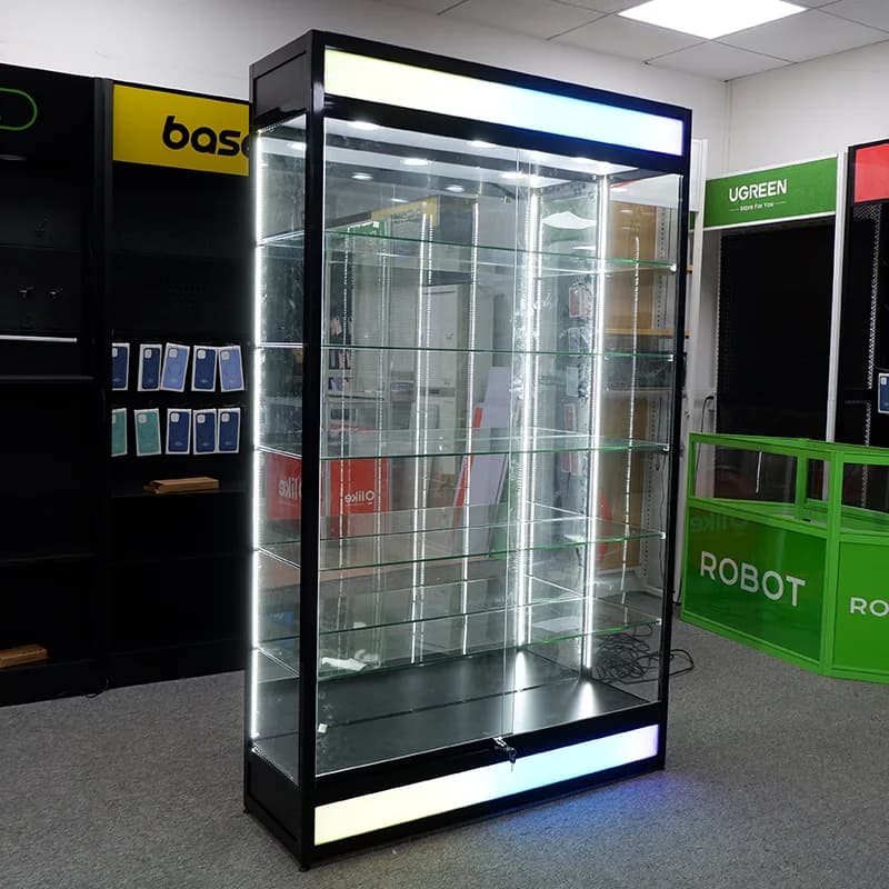 Colored light glass display cabinet with LED running water light aluminum alloy frame tobacco shop display cabinet