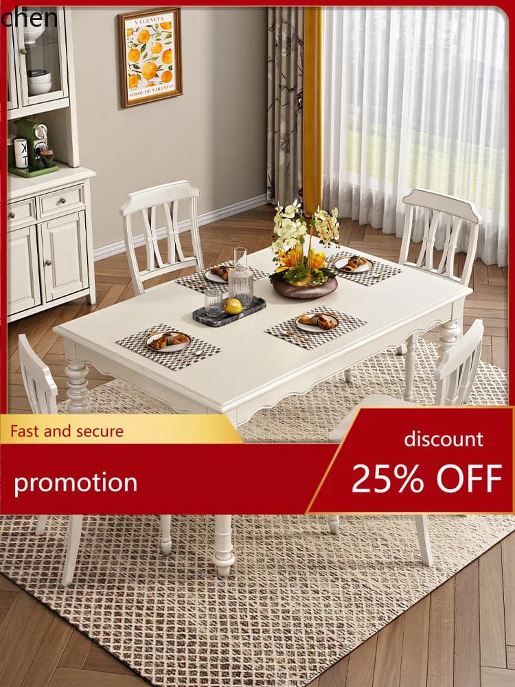 CZ Solid Wood Dining Table and Chair Set Simple Vintage Style Natural Wood Rectangular Home Dining Table