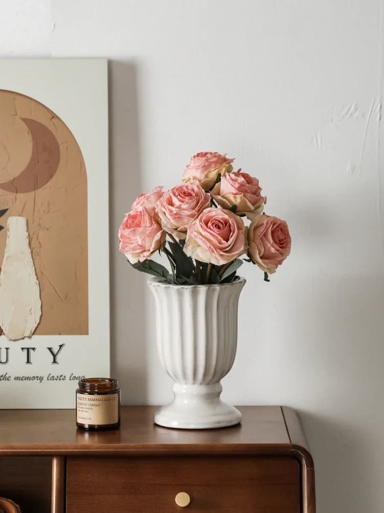 Retro Ceramic Flower Vase Living Room Decorative Items Luxury Sense Dining Table Decorations Hydroponic American Mid-Century
