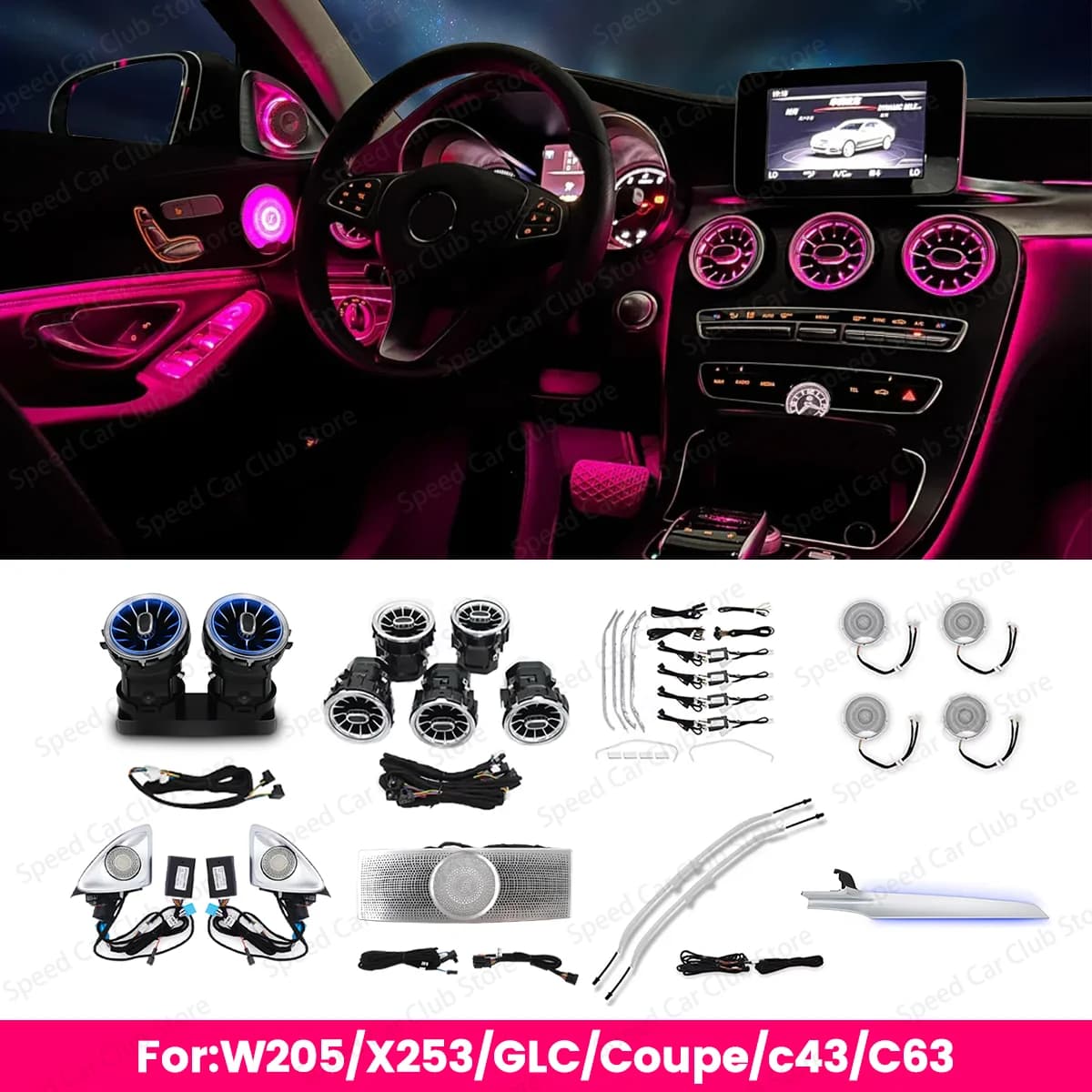LED Ambient Light Vent 3D/4D Speaker for Benz C GLC Class Coupe W205 C43 C63 X253 - 3/12/64 Color Options Available