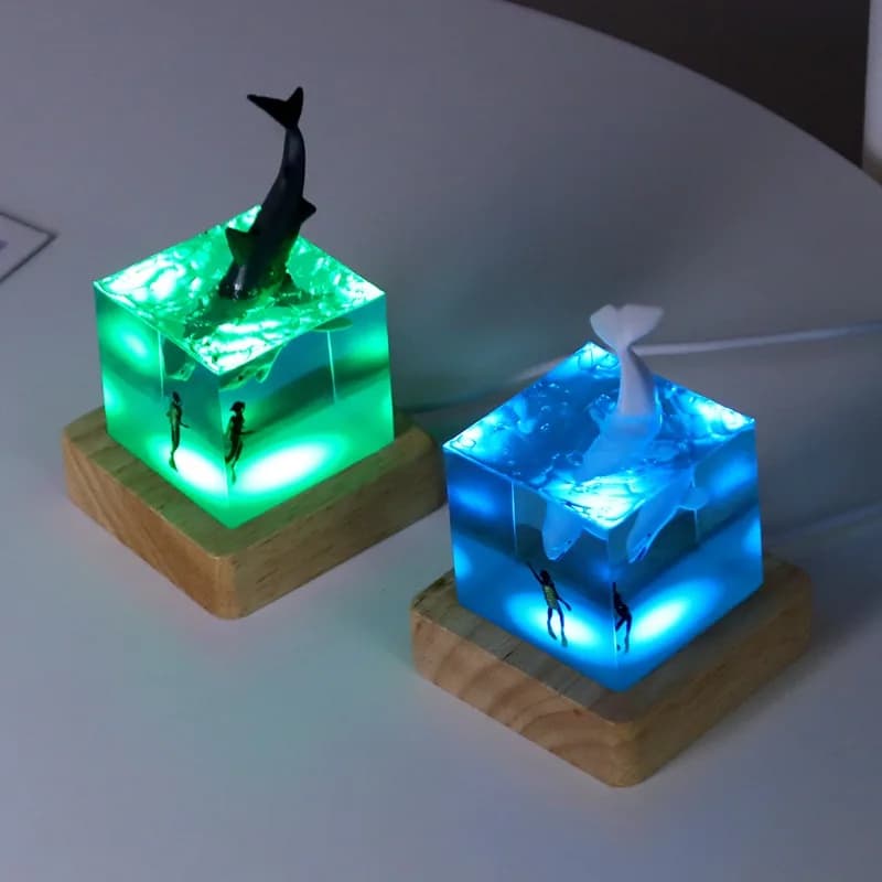 Micro Landscape Ocean Whale Nightlight Trendy Play Birthday Gift Giving Home Furnishing Desktop Living Room Resin Ornament