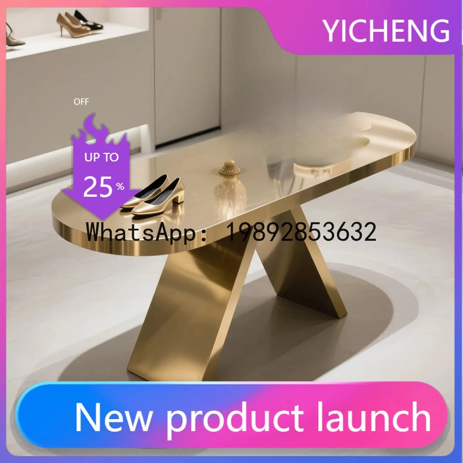 QQ Clothing Store Island Table Stainless Steel Flow Table Women's Clothing Store Storage Table Display Stand
