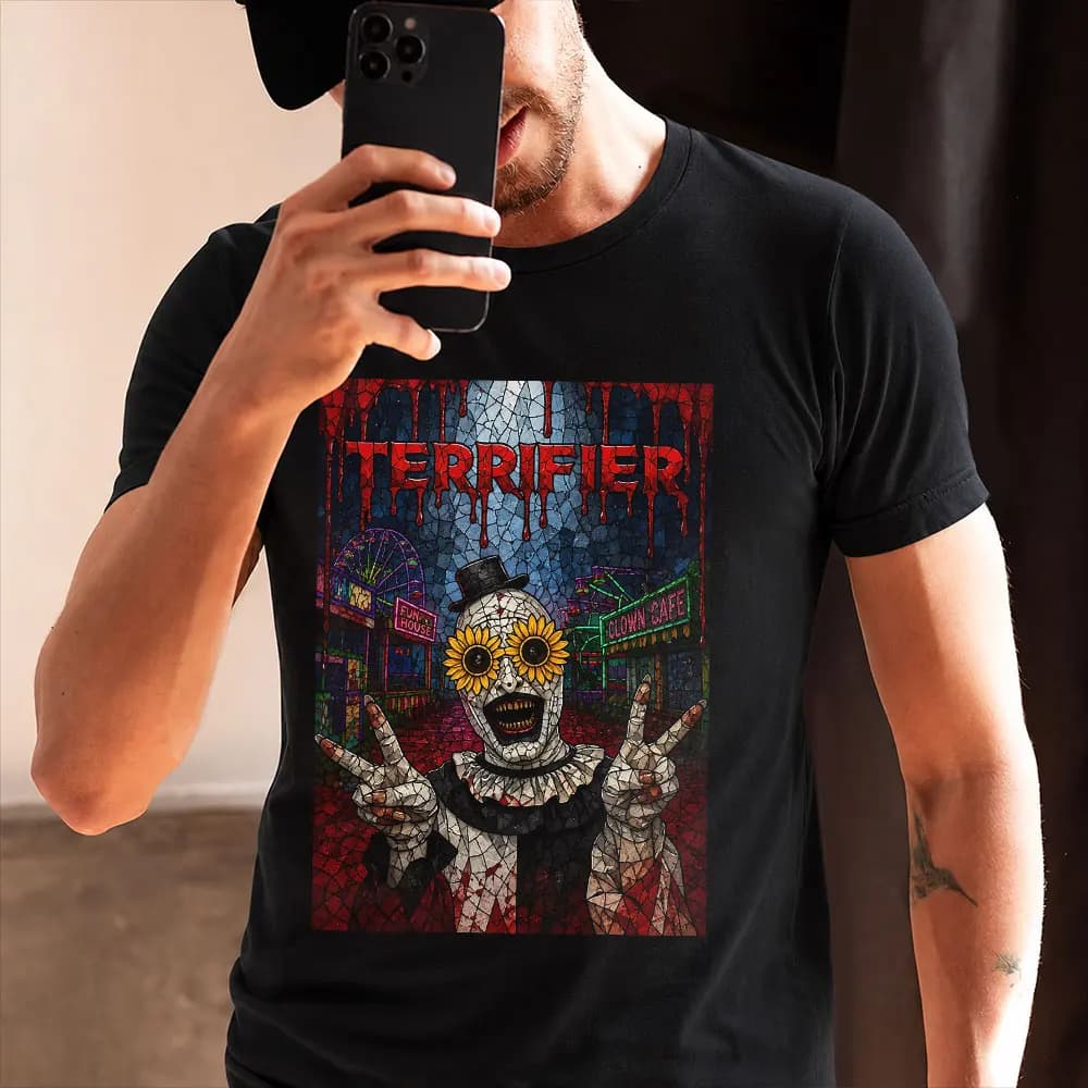 Retro Horror Movie Terrifier Art The Clown Killer Scary Halloween Gift T Shirt 0805 Short Sleeve Graphic clothes All size tops